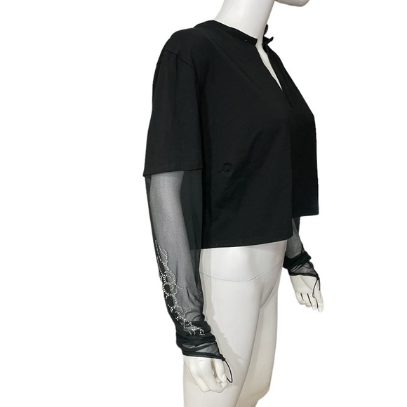 Black Mesh Rhinestones Long Sleeve Top
New - Picture 7 of 10